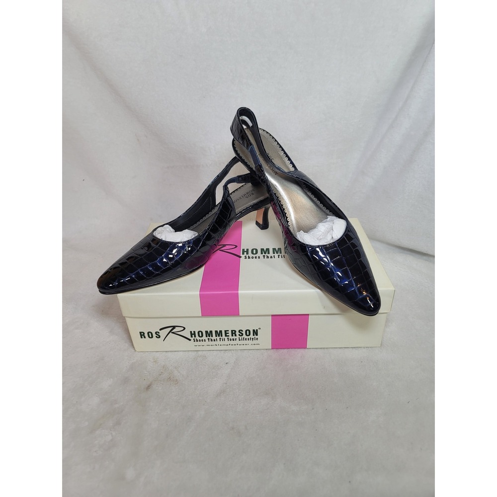 Ross Hommerson Formal Career Slingback Heels Witchy Retro Navy Moc Croc Size 7.5